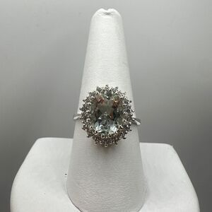 NWOT 9x12 oval cut Prasiolite w/ halo of cz diamonds in sterling silver ring!